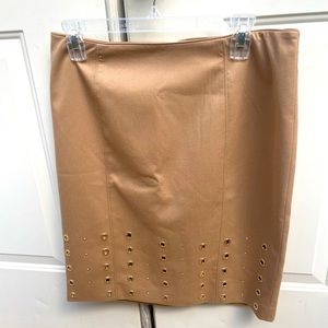 White House Black Market, Tan with Gold Design, Pencil Skirt, Size 10